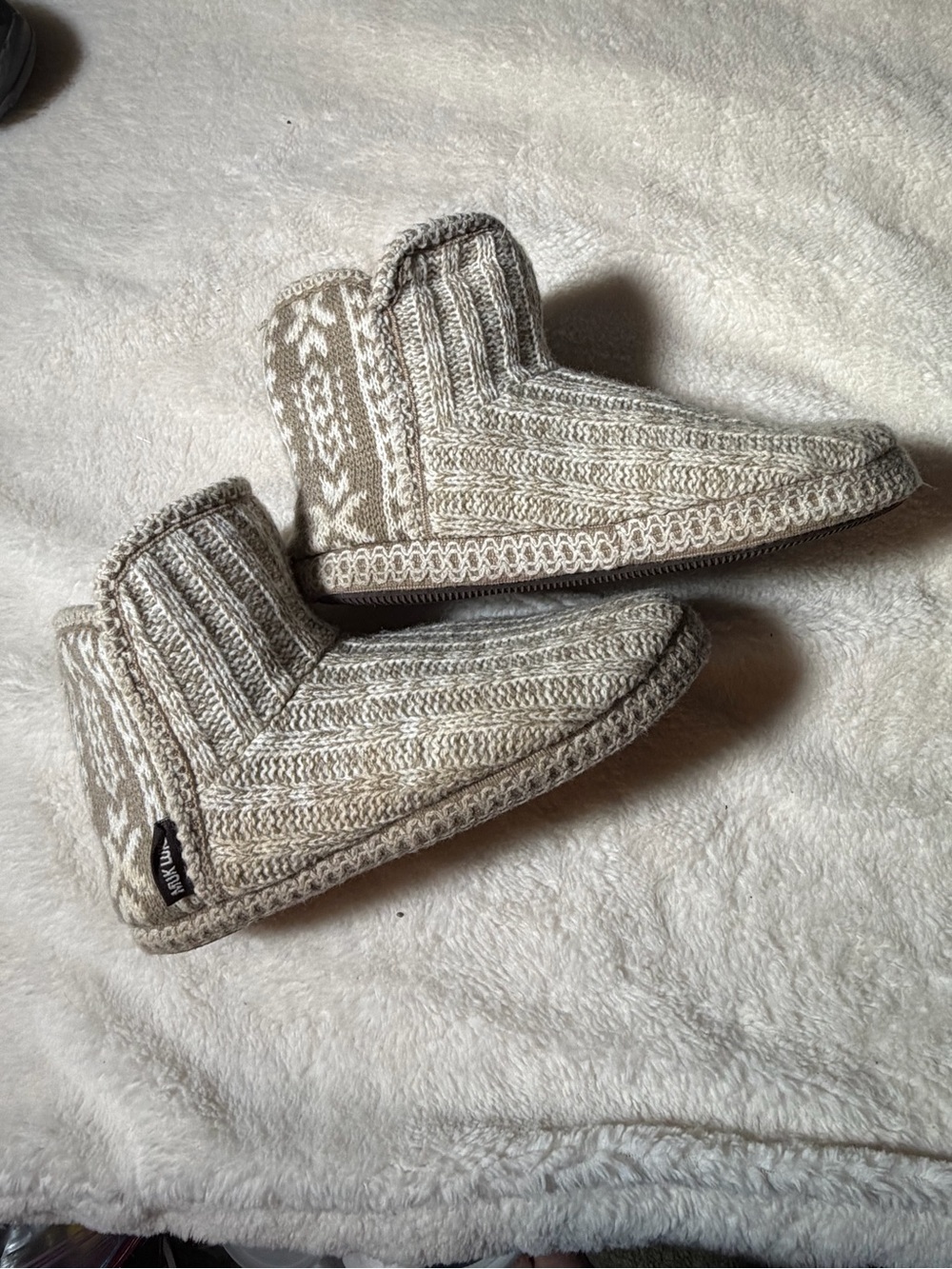 Muk Luks Knit Slipper Boots in Beige and Cream